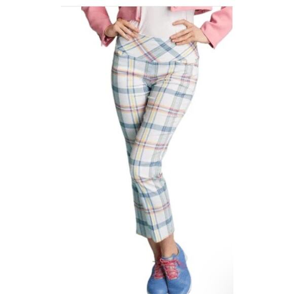 Swing Golf Control Ankle Pant Women 8 White Neon Plaid Stretch Outdoor Masters - Picture 2 of 11